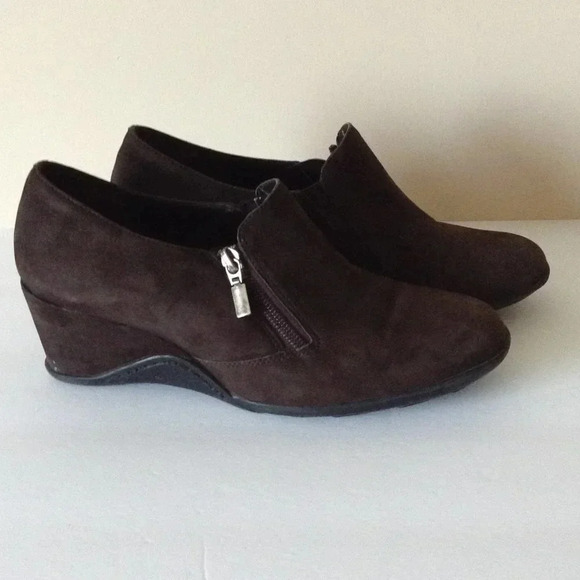 Antonio‎ Melani Women's Size 8.5 M  Wedge Ankle Boots Leather Suede Dark Brown - Picture 2 of 7